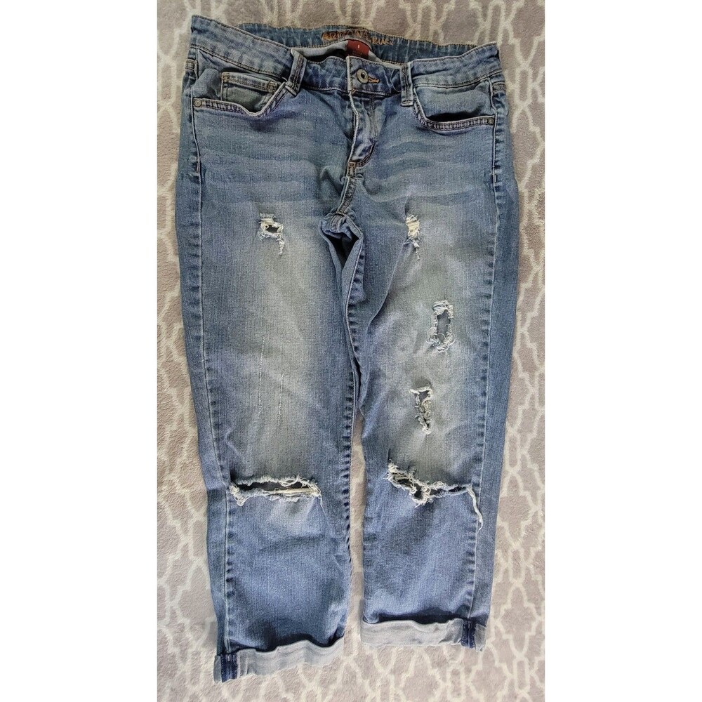 Arizona Jeans Co. Women's Distressed Jeans Size 9 Turned Up Cuff Hem Stretch